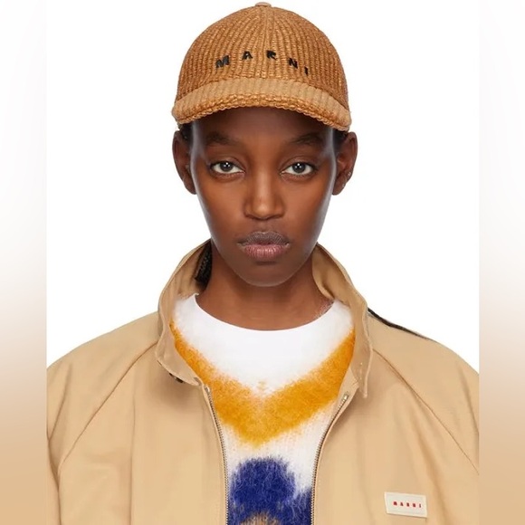 MARNI raffia hat cap caramel logo NWT size M - Picture 1 of 11